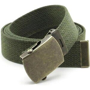Canvas Web Belt Military Style with Antique Brass Buckle and Tip 50" Long